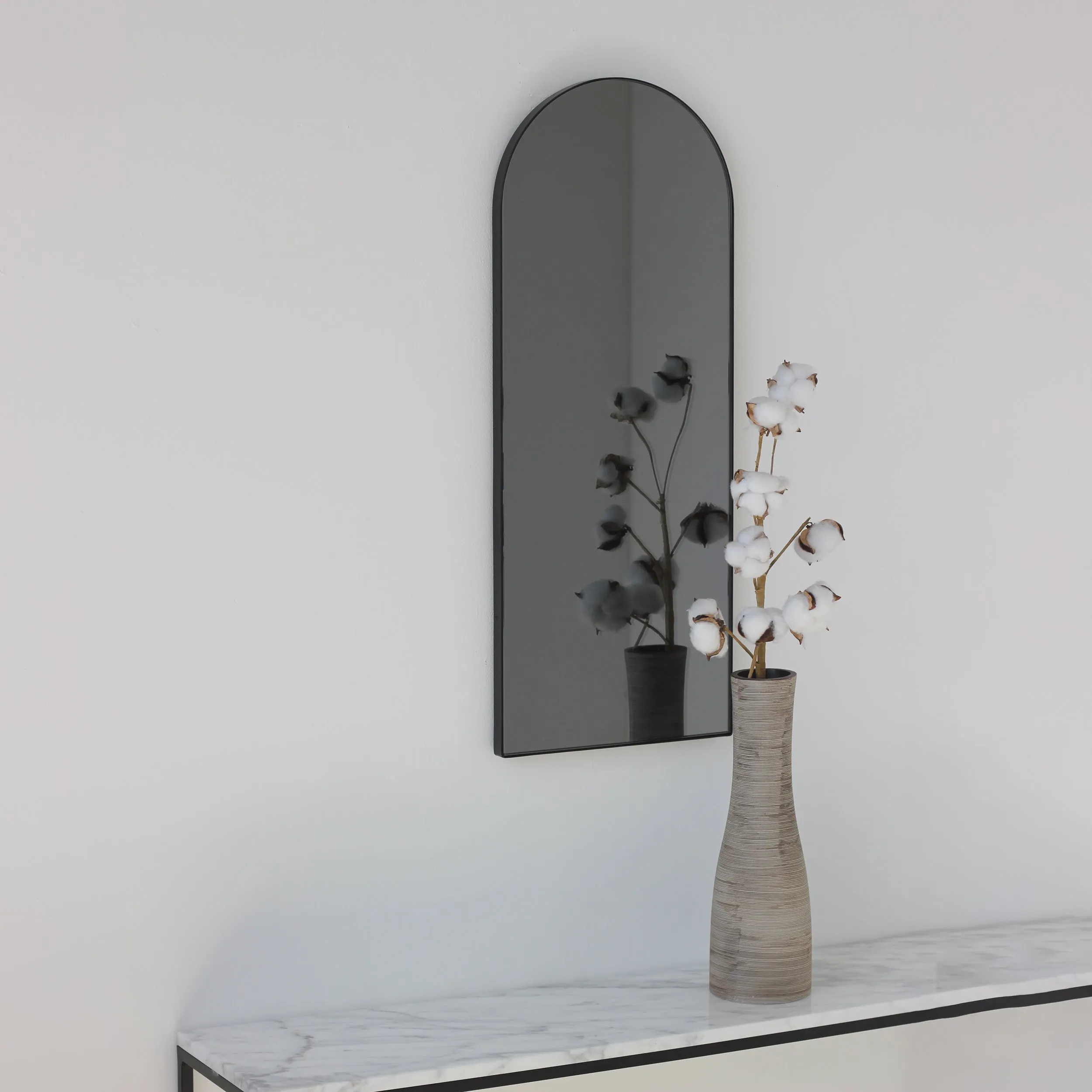 Arcus™ Arch shaped Black Tinted Contemporary Mirror with a Black Frame