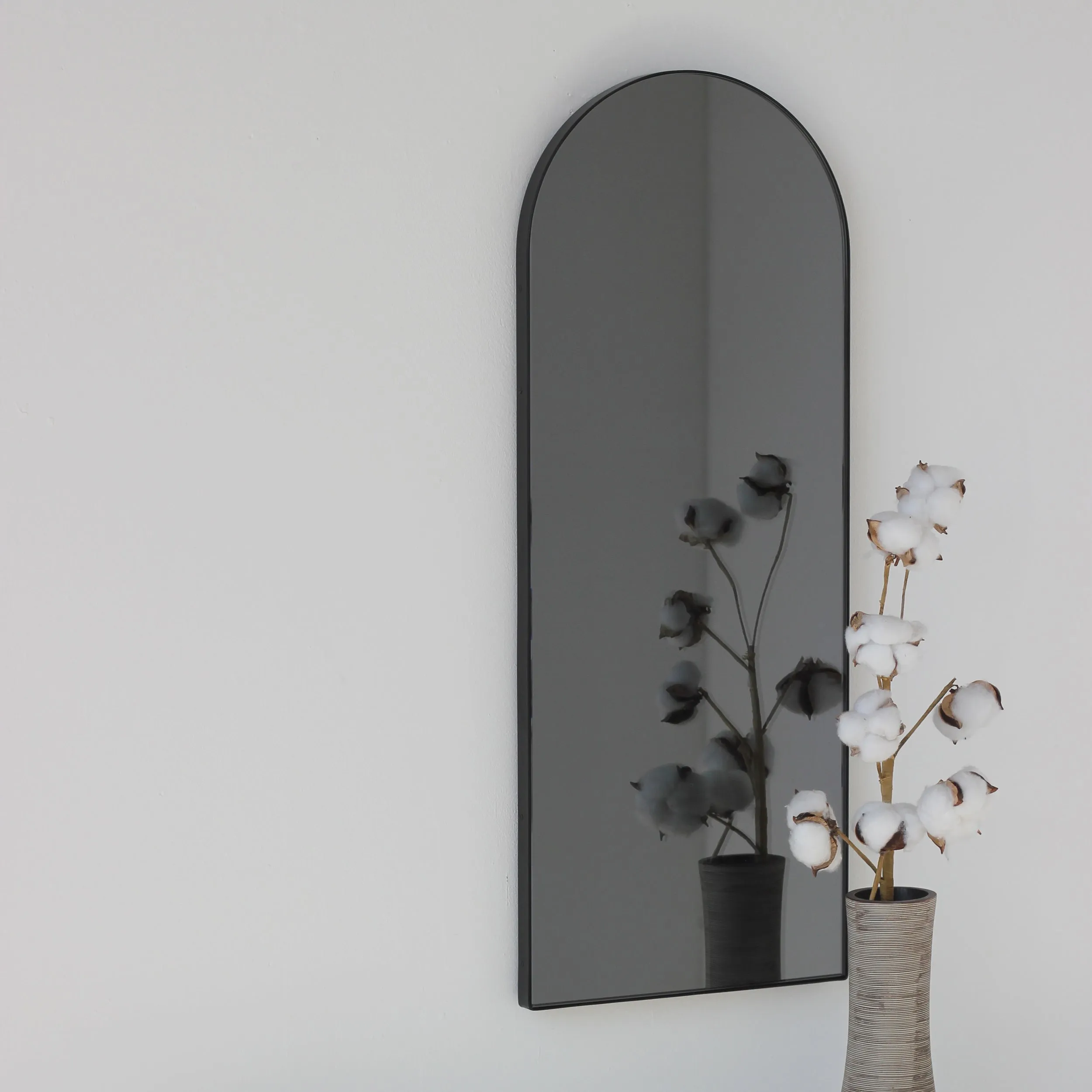 Arcus™ Arch shaped Black Tinted Contemporary Mirror with a Black Frame