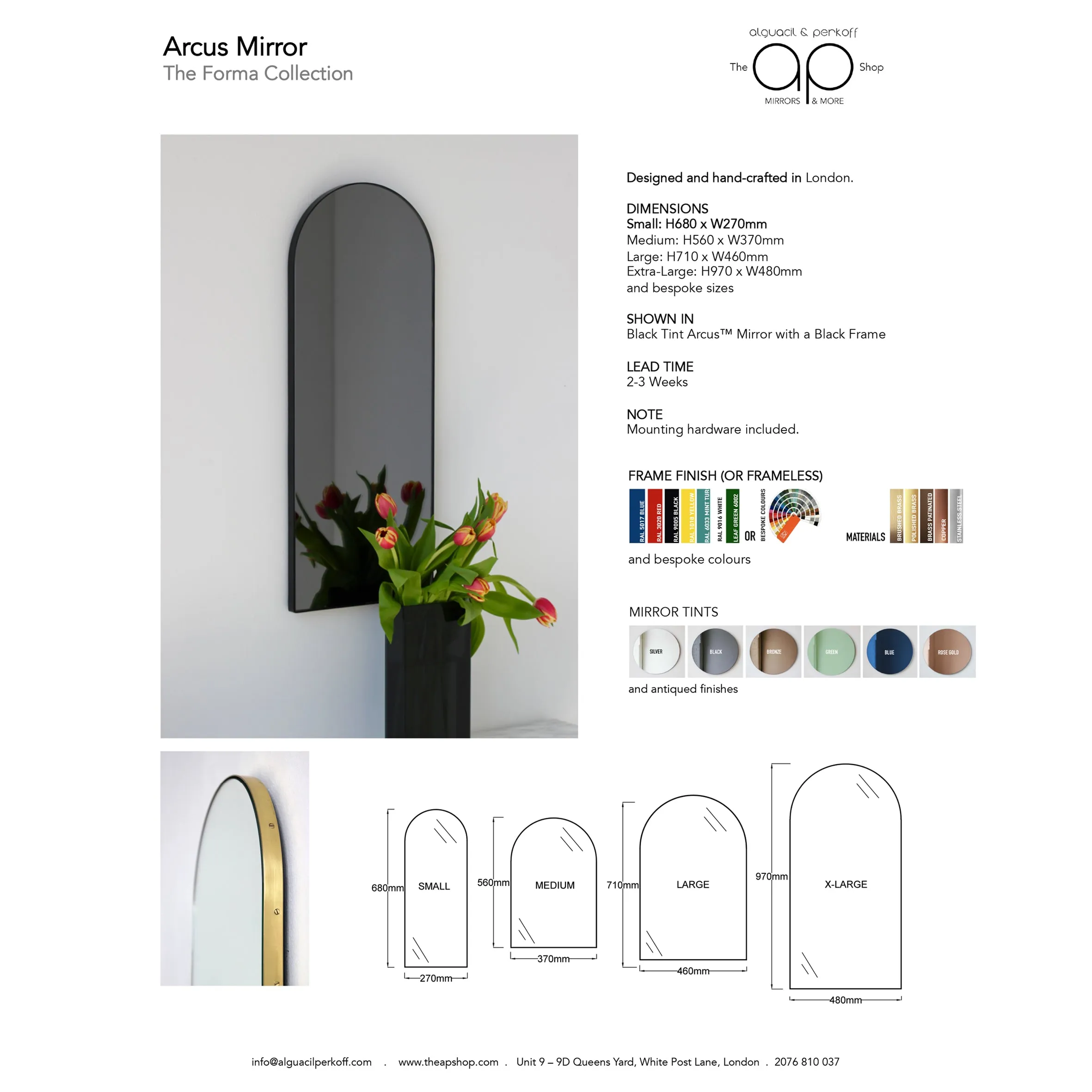 Arcus™ Arch shaped Minimalist Frameless Mirror with a Floating Effect, Large
