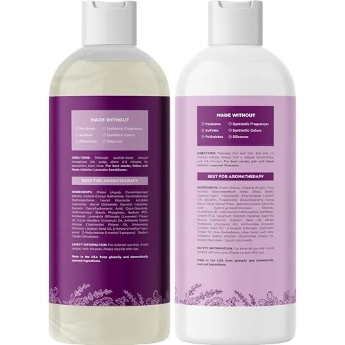 Aromatherapy Lavender Shampoo and Conditioner Set - Paraben and Sulfate Free Shampoo and Conditioner for Women with Chamomile Panthenol Jojoba Oil plus Cleansing and Calming Lavender Essential Oil