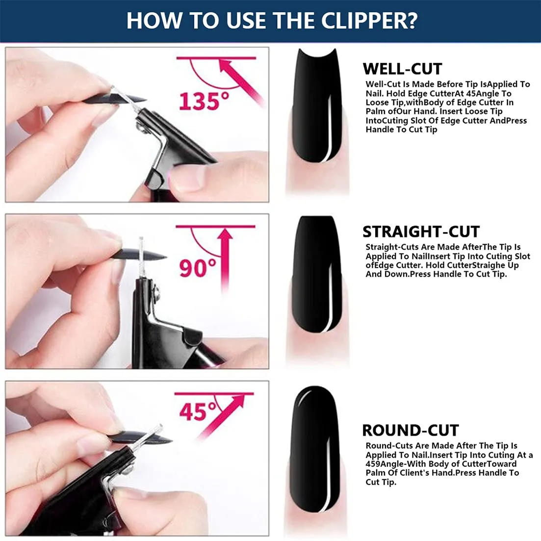 Artificial Nail Clippers Acrylic False Nails Clipper Fake Gel Nail Tips Trimmer Professional Edge Cutter Manicure Tools, Black