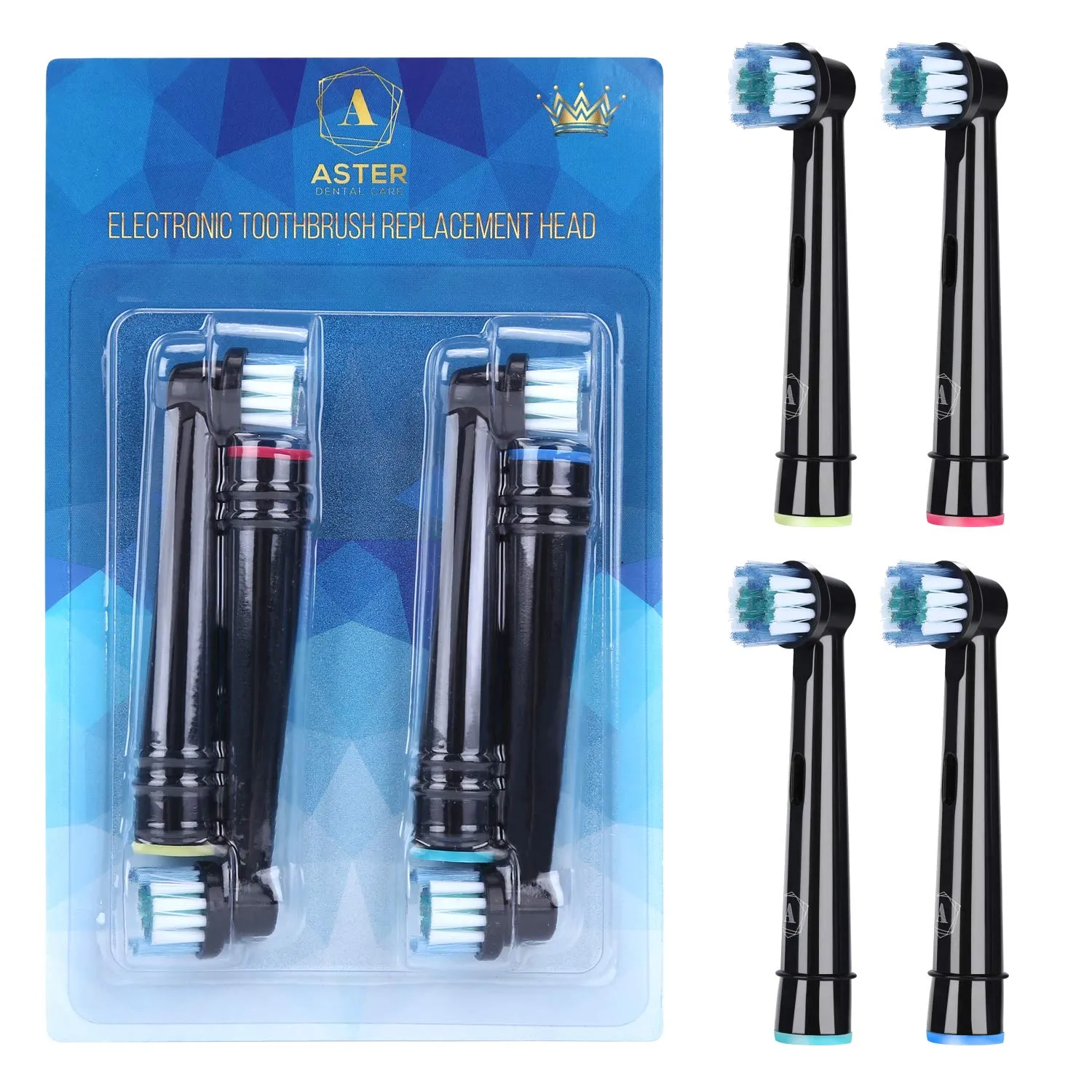 Aster Compatible Oral B Black Toothbrush Heads - Pack of 4 Toothbrush Heads Oral B Compatible - Power Toothbrush Replacement Heads