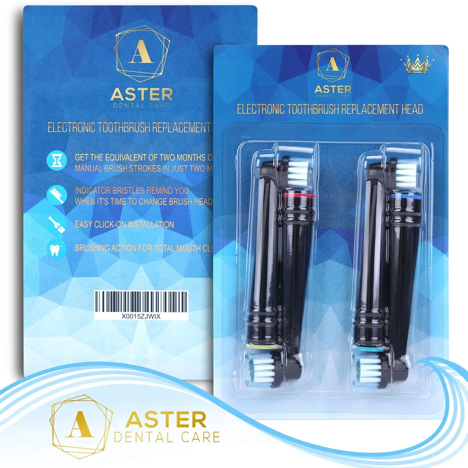 Aster Compatible Oral B Black Toothbrush Heads - Pack of 4 Toothbrush Heads Oral B Compatible - Power Toothbrush Replacement Heads