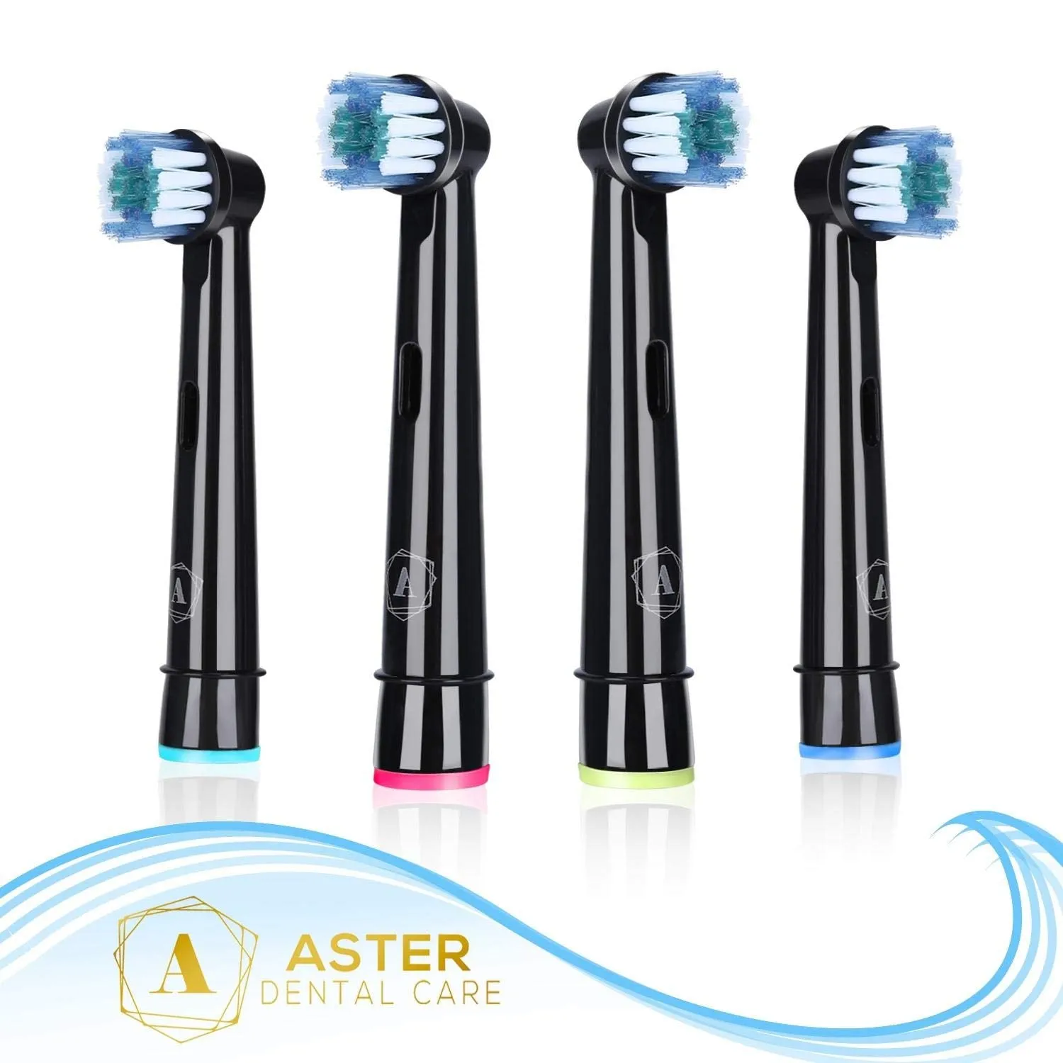 Aster Compatible Oral B Black Toothbrush Heads - Pack of 4 Toothbrush Heads Oral B Compatible - Power Toothbrush Replacement Heads