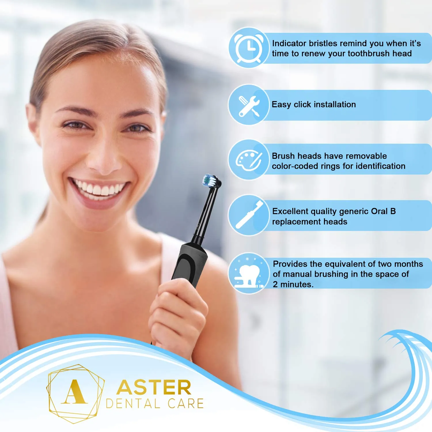 Aster Compatible Oral B Black Toothbrush Heads - Pack of 4 Toothbrush Heads Oral B Compatible - Power Toothbrush Replacement Heads