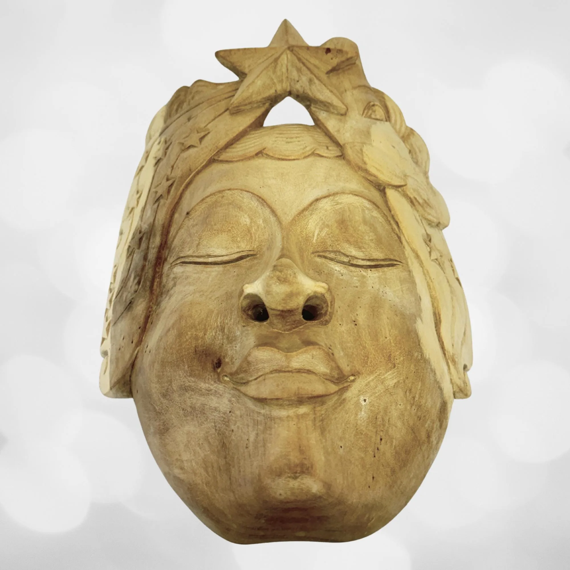 Balinese Mask Star Girl Goddess Moon Stars Hand Carved Wood Carving Bali folk art wall decor