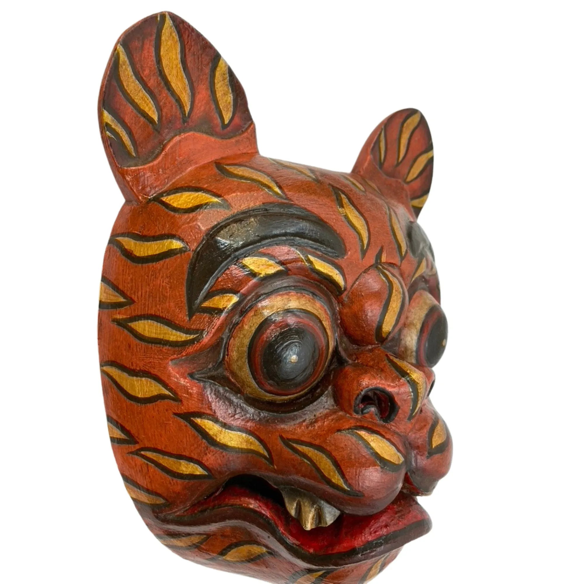 Balinese Tiger Mask Barong Macan Wooden Tiger Mask Guardian Demon Bali Hand Carved Wood Folk art Carving Wall Decor