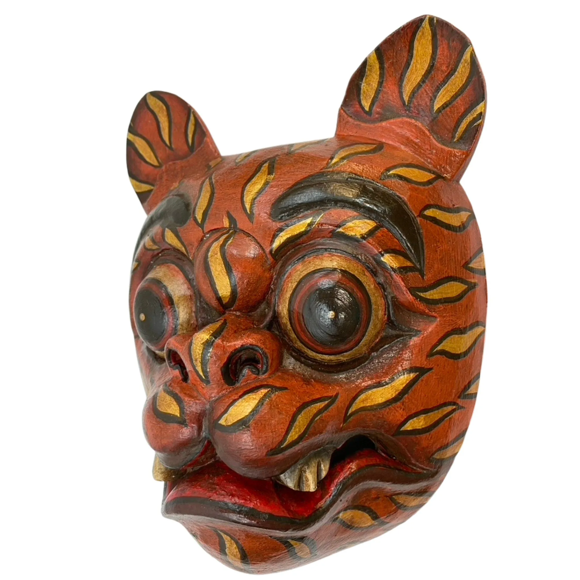 Balinese Tiger Mask Barong Macan Wooden Tiger Mask Guardian Demon Bali Hand Carved Wood Folk art Carving Wall Decor