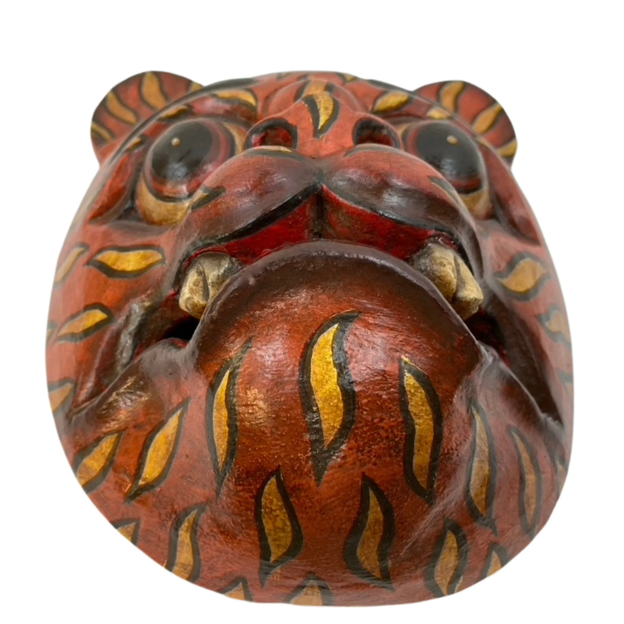 Balinese Tiger Mask Barong Macan Wooden Tiger Mask Guardian Demon Bali Hand Carved Wood Folk art Carving Wall Decor