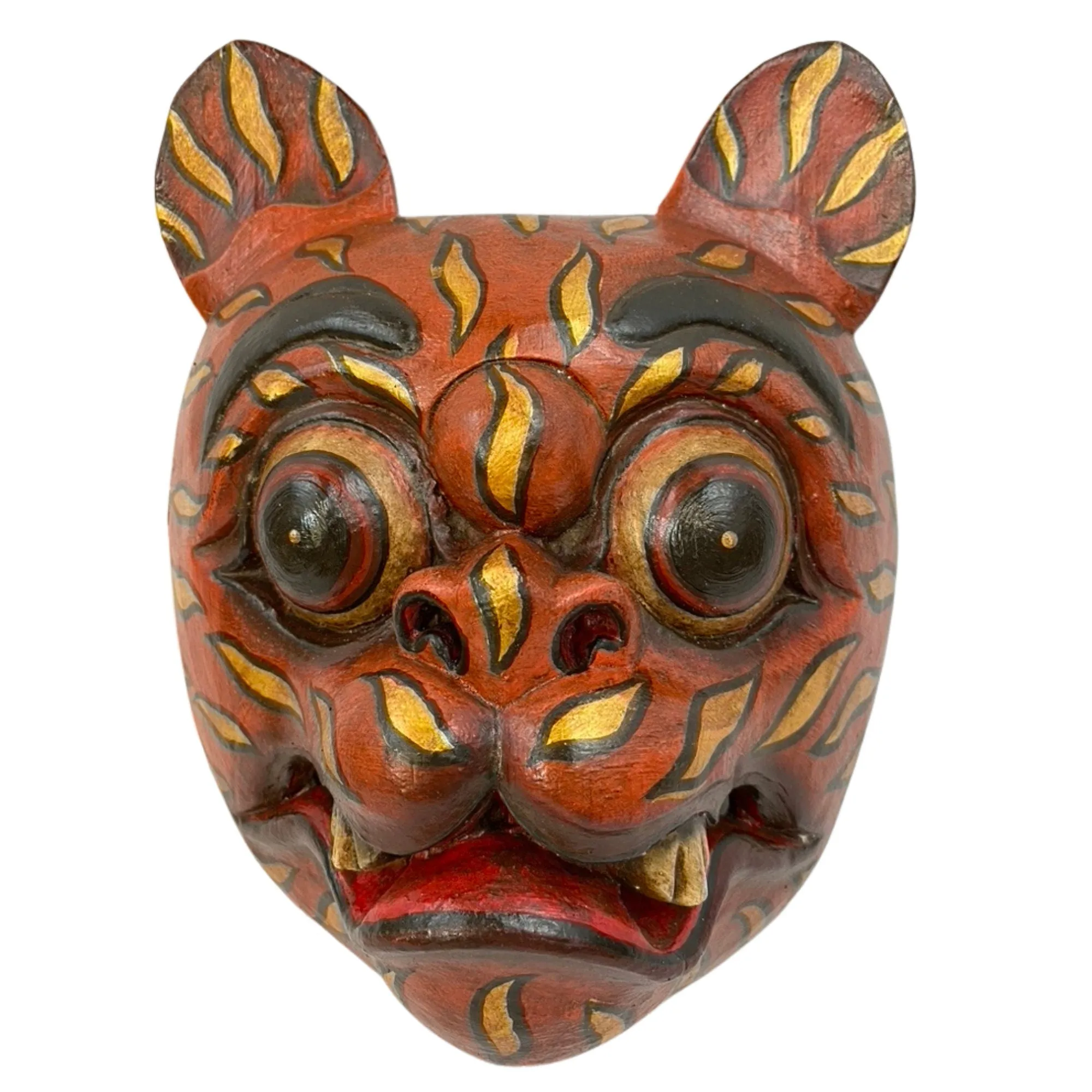 Balinese Tiger Mask Barong Macan Wooden Tiger Mask Guardian Demon Bali Hand Carved Wood Folk art Carving Wall Decor