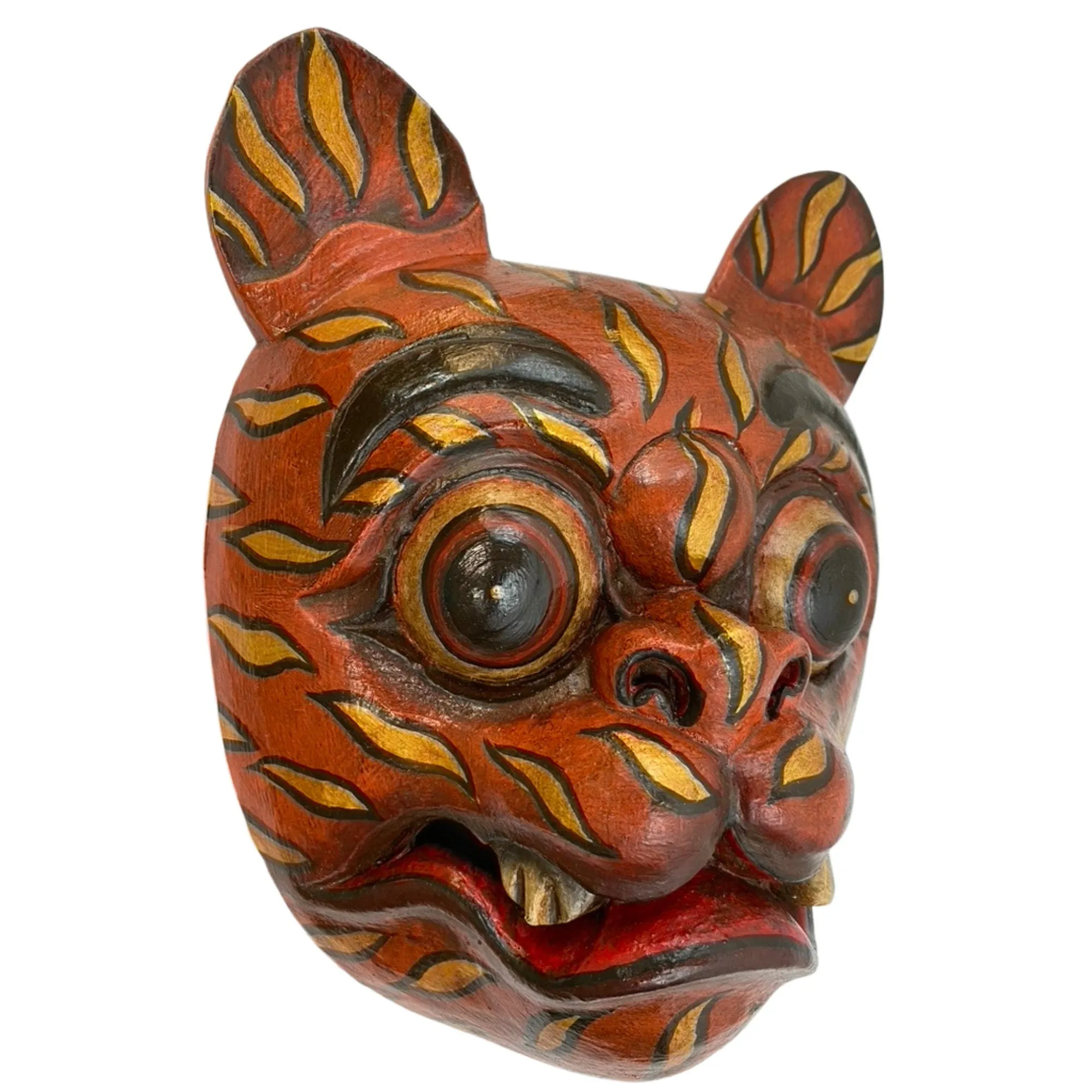 Balinese Tiger Mask Barong Macan Wooden Tiger Mask Guardian Demon Bali Hand Carved Wood Folk art Carving Wall Decor