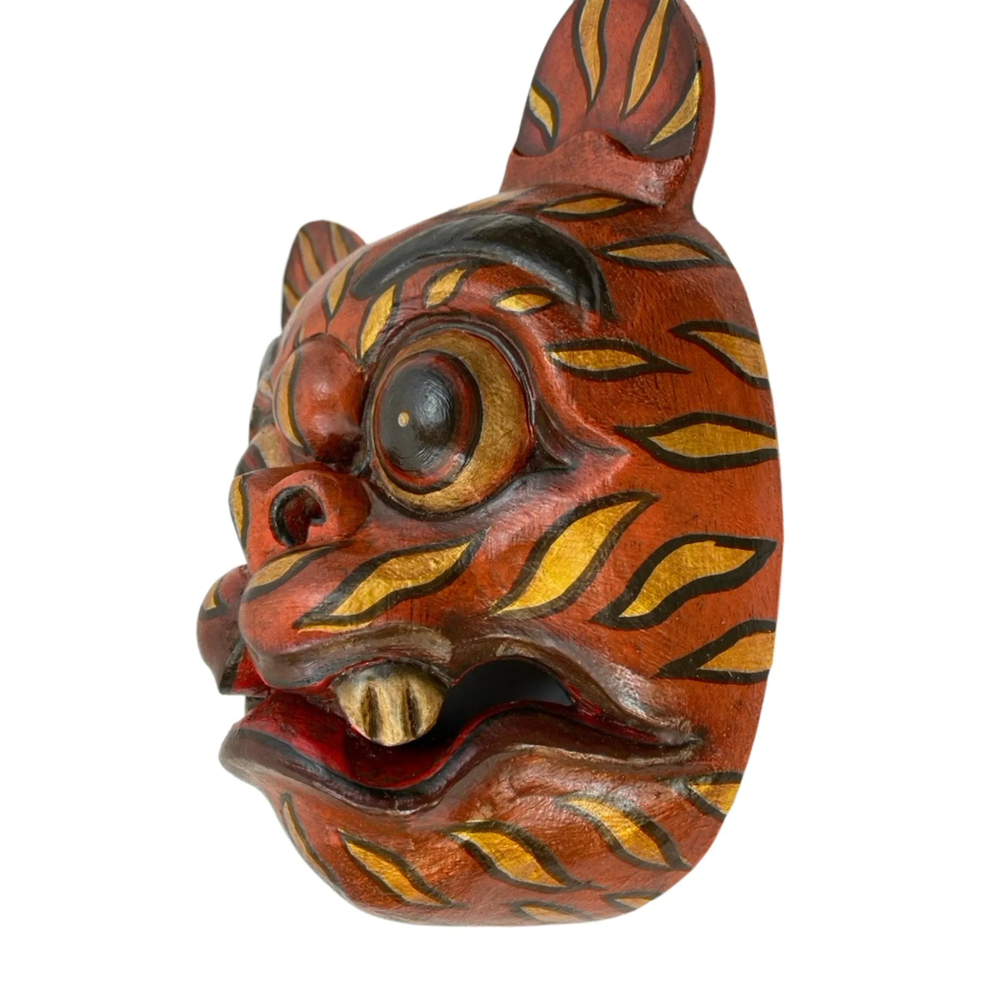 Balinese Tiger Mask Barong Macan Wooden Tiger Mask Guardian Demon Bali Hand Carved Wood Folk art Carving Wall Decor