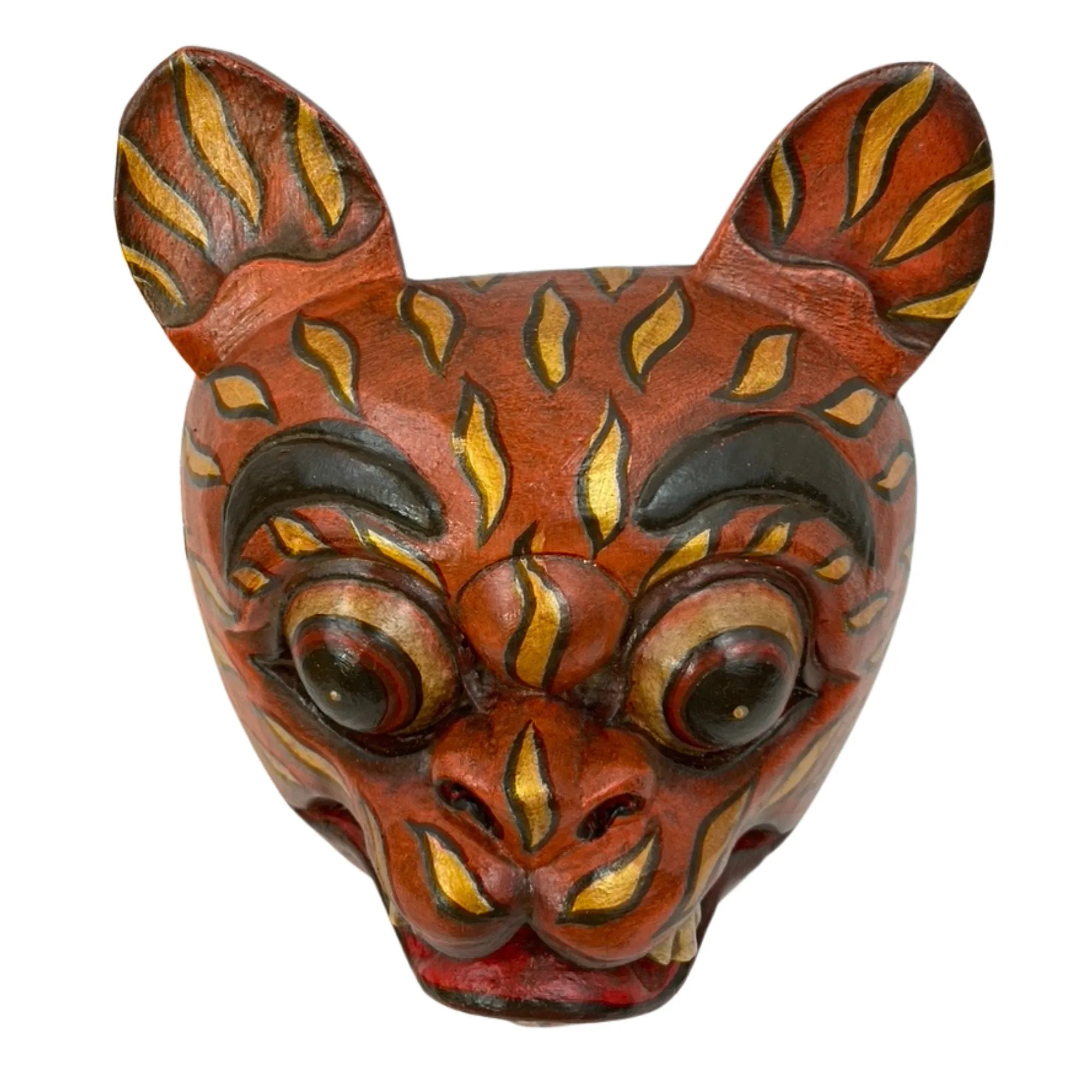 Balinese Tiger Mask Barong Macan Wooden Tiger Mask Guardian Demon Bali Hand Carved Wood Folk art Carving Wall Decor