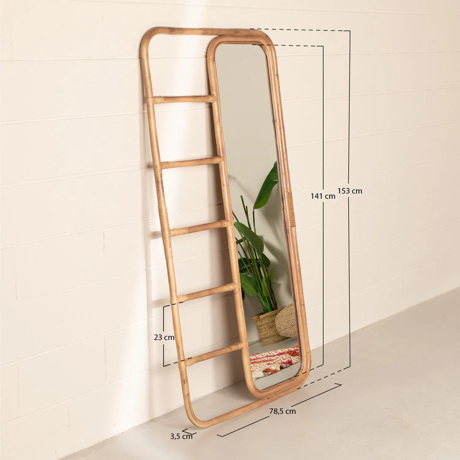 Bamboo Wall Mirror for living room | Cane Floor Mirror | Rattan Mirror - Rebecca