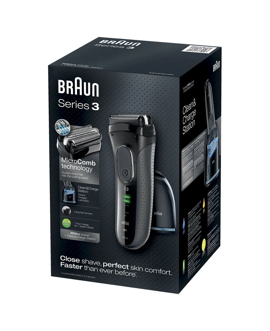 Barun Series 3 ProSkin Washable Electric Shaver Black with Clean & Charge Station