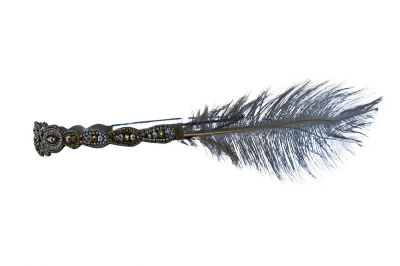 Beaded Flapper Headband with Feathers