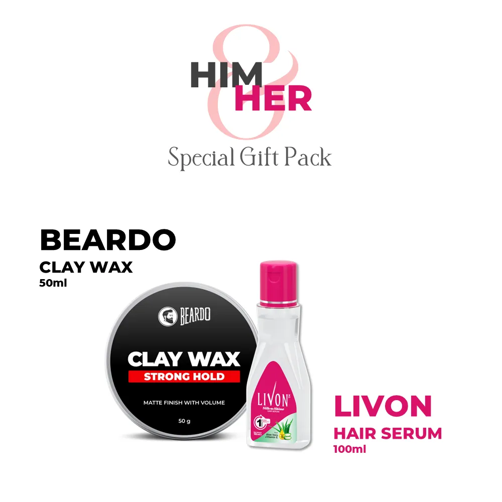 Beardo Special Gift Pack - Beardo Strong Hold Clay Wax 100g & Livon Hair Serum 100ml