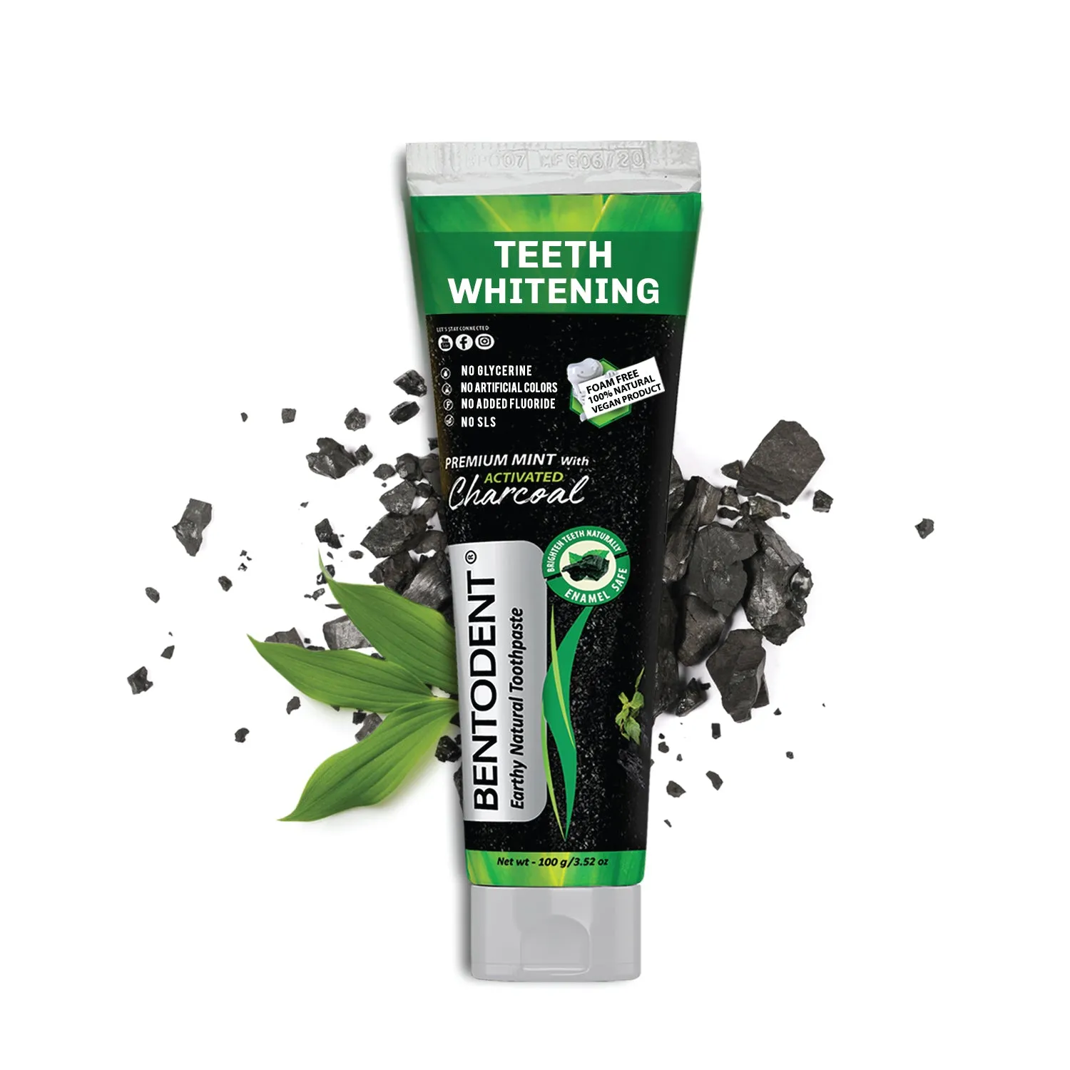 Bentodent Charcoal Toothpaste - Teeth Whitening (Twin Pack) - 100 gm each