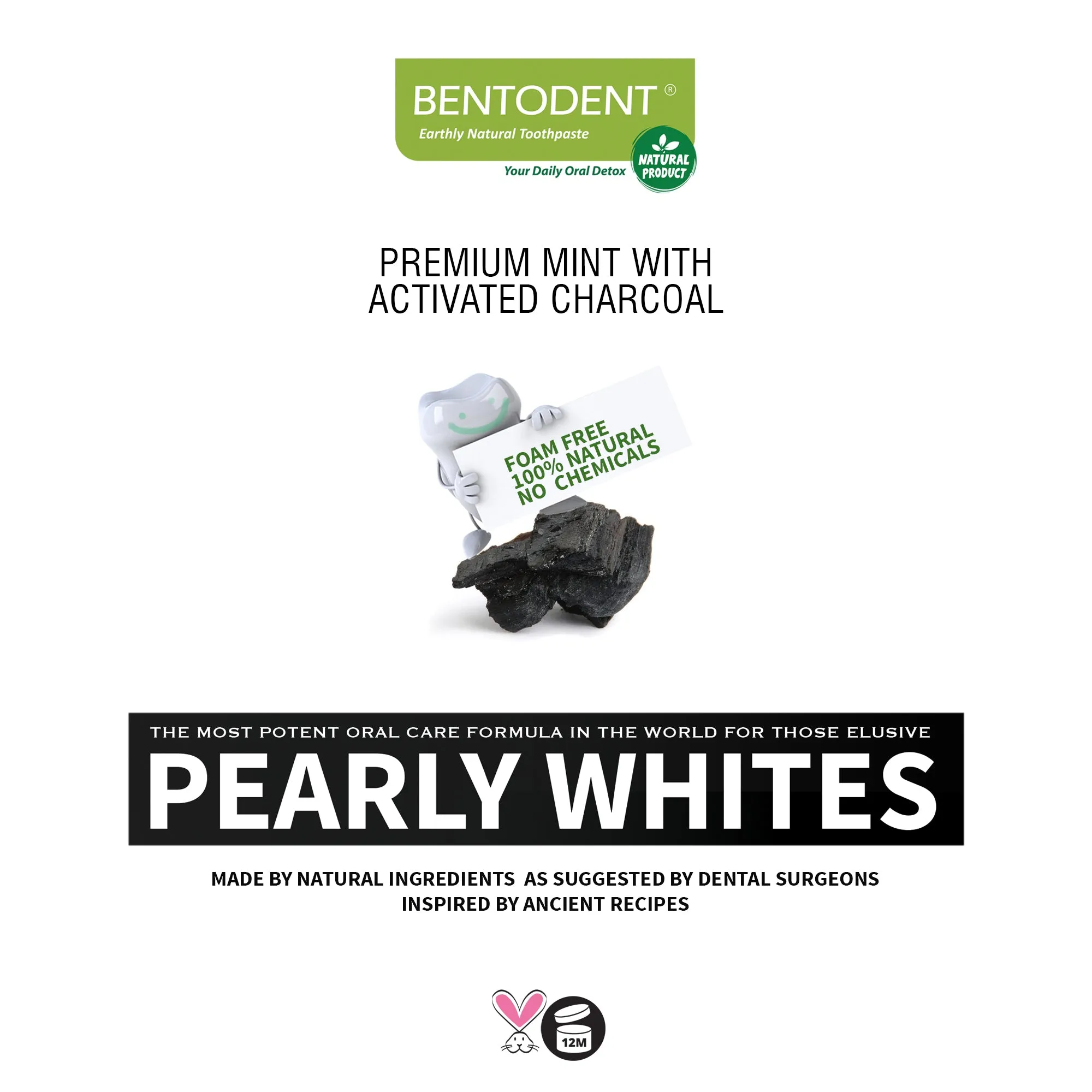 Bentodent Charcoal Toothpaste - Teeth Whitening (Twin Pack) - 100 gm each