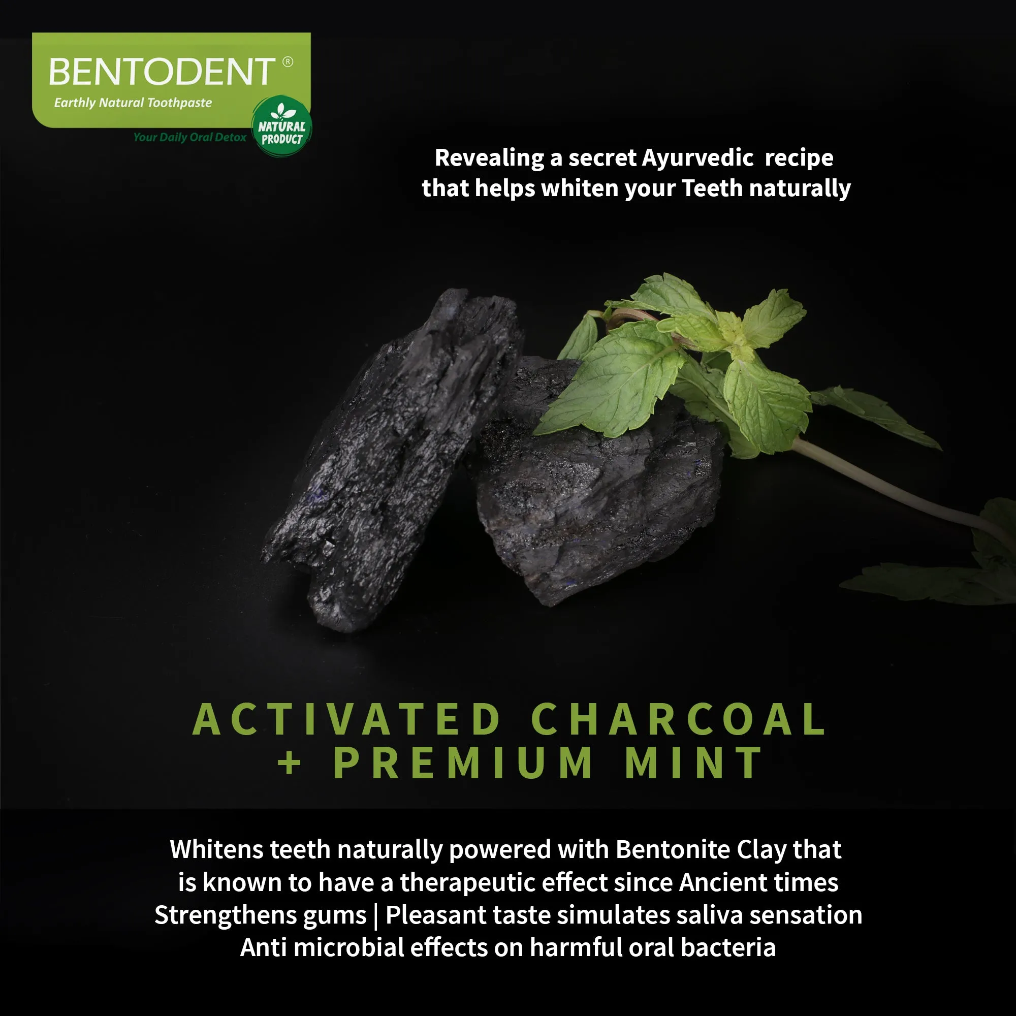 Bentodent Charcoal Toothpaste - Teeth Whitening (Twin Pack) - 100 gm each