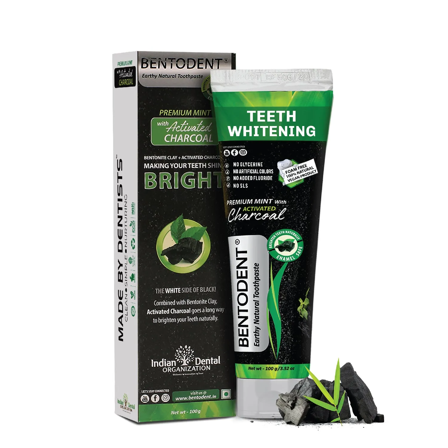 Bentodent Charcoal Toothpaste - Teeth Whitening (Twin Pack) - 100 gm each