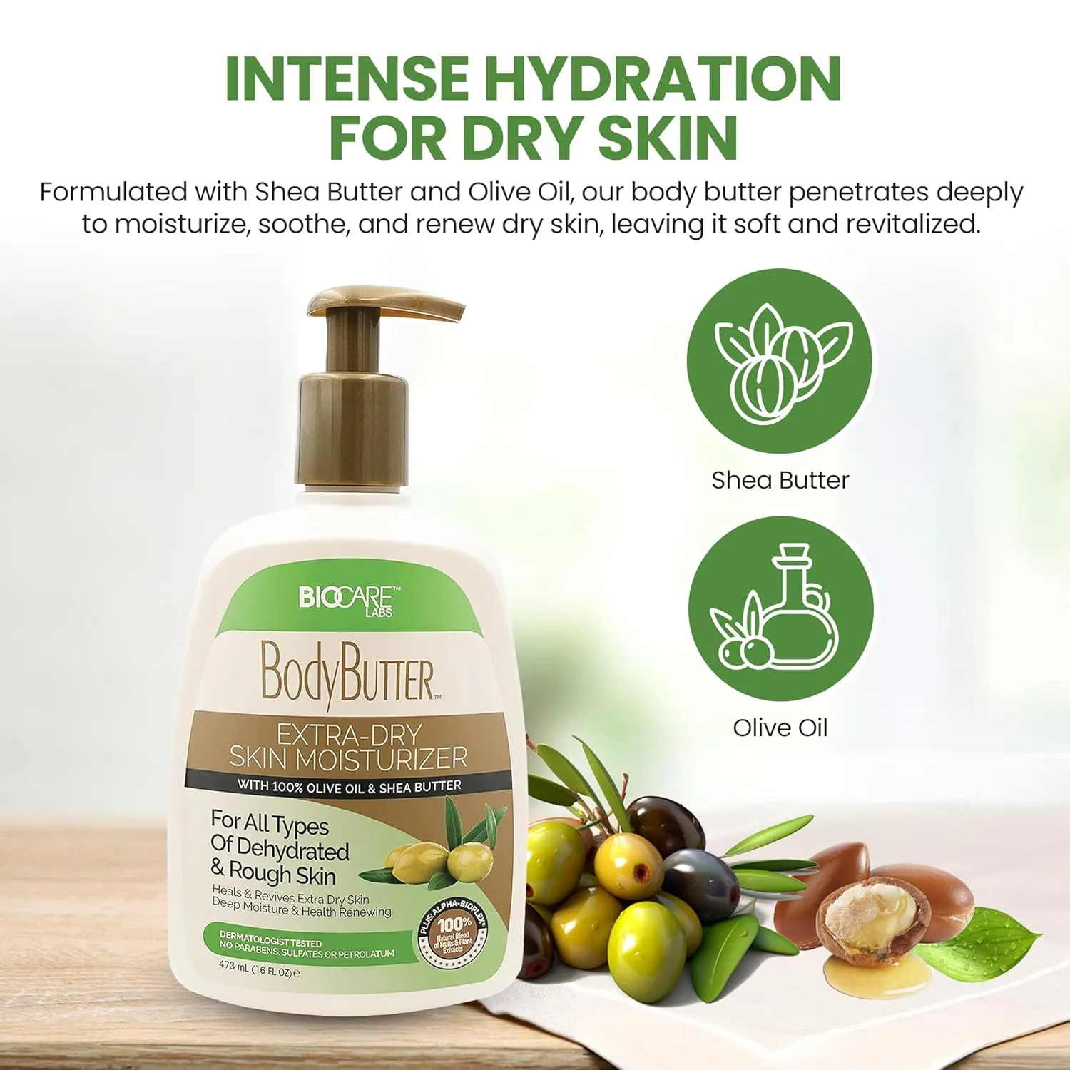 BioCare Naturally Clear Skin Body Butter W Olive Oil & Shea Butter Lotion 473ml