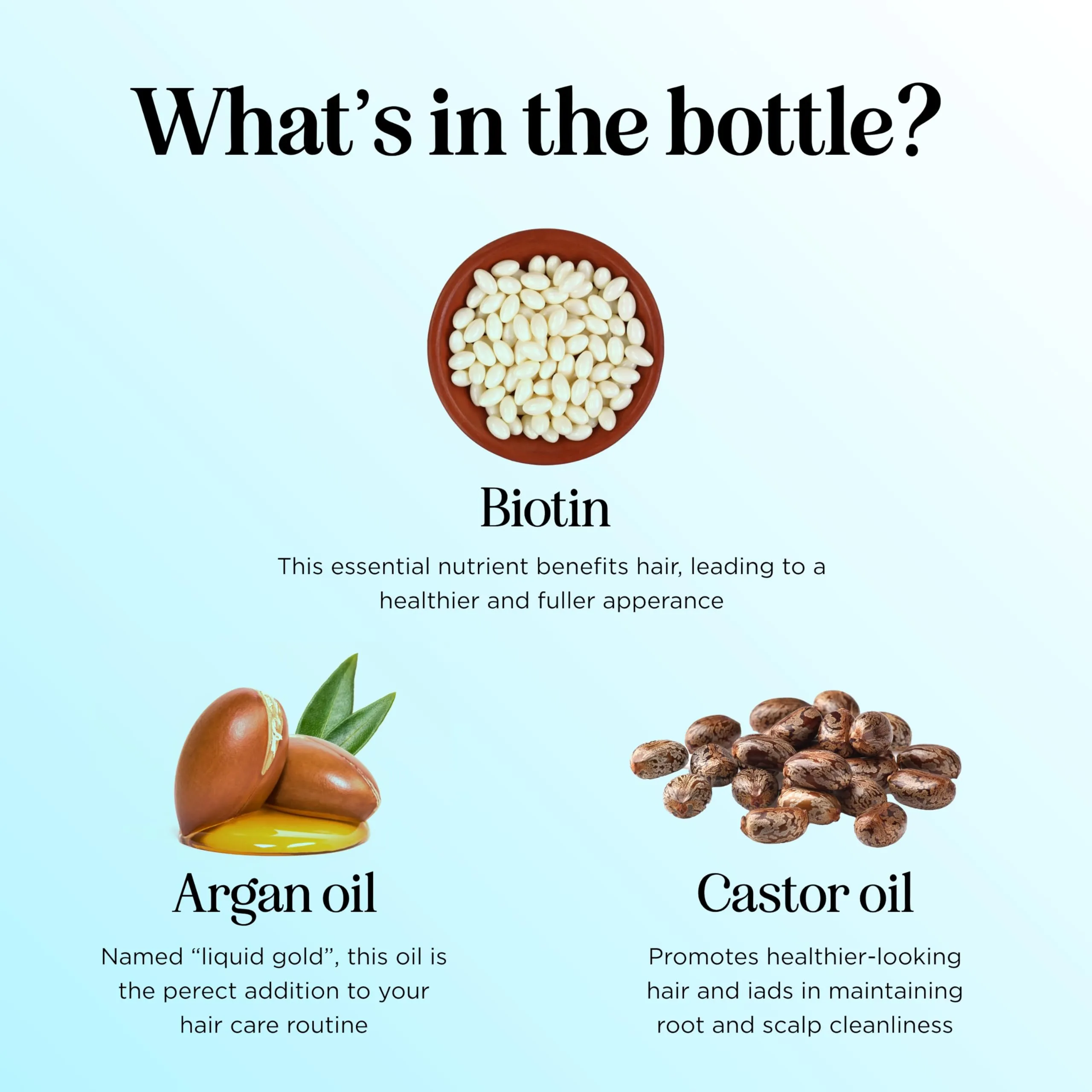 Biotin Hair Growth Serum - Rosemary Hair Thickening Serum with Peppermint Caffeine and Black Castor Oil for Hair Growth - Volumizing Hair Serum for Hair Growth for Men & Women - Vegan & Cruelty Free