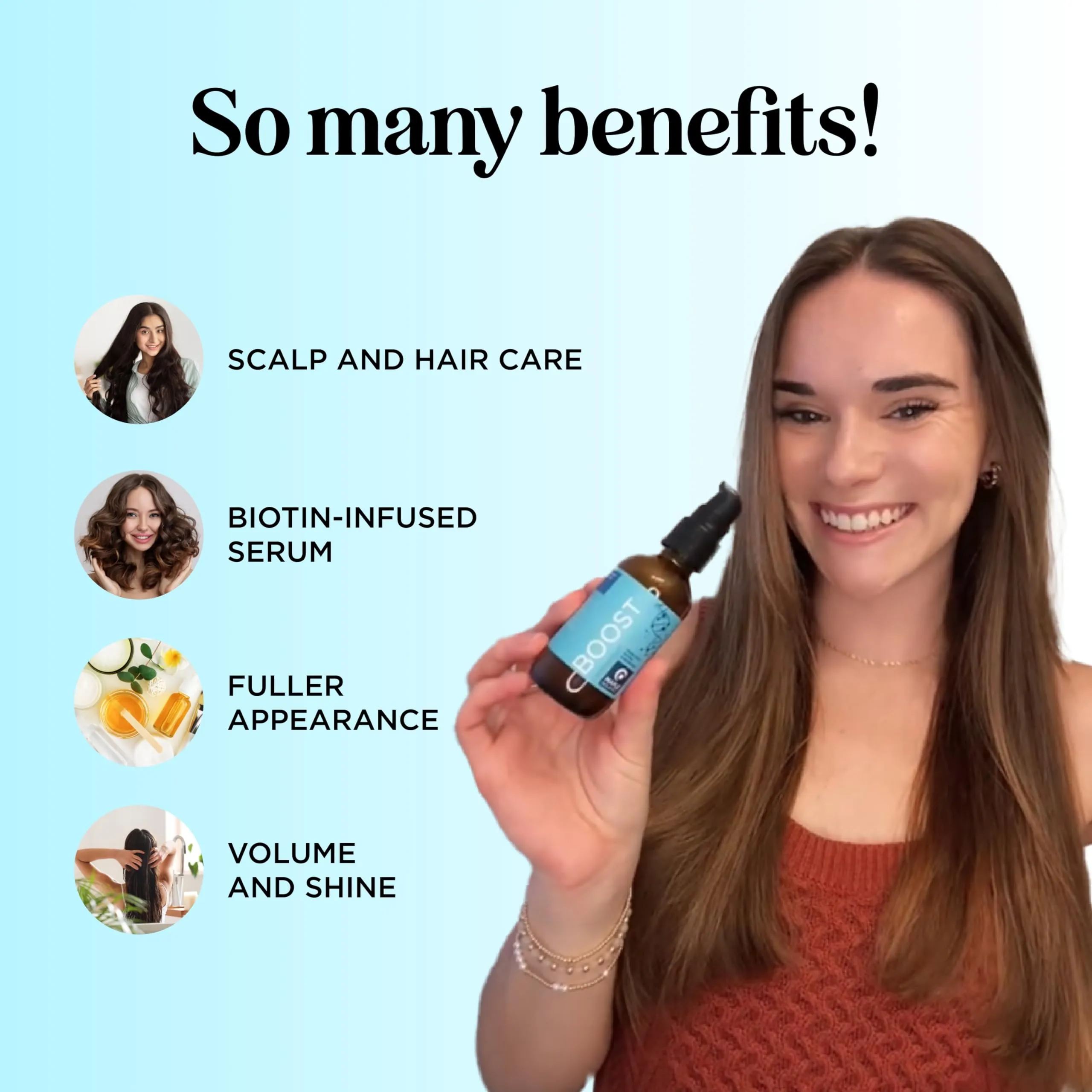 Biotin Hair Growth Serum - Rosemary Hair Thickening Serum with Peppermint Caffeine and Black Castor Oil for Hair Growth - Volumizing Hair Serum for Hair Growth for Men & Women - Vegan & Cruelty Free