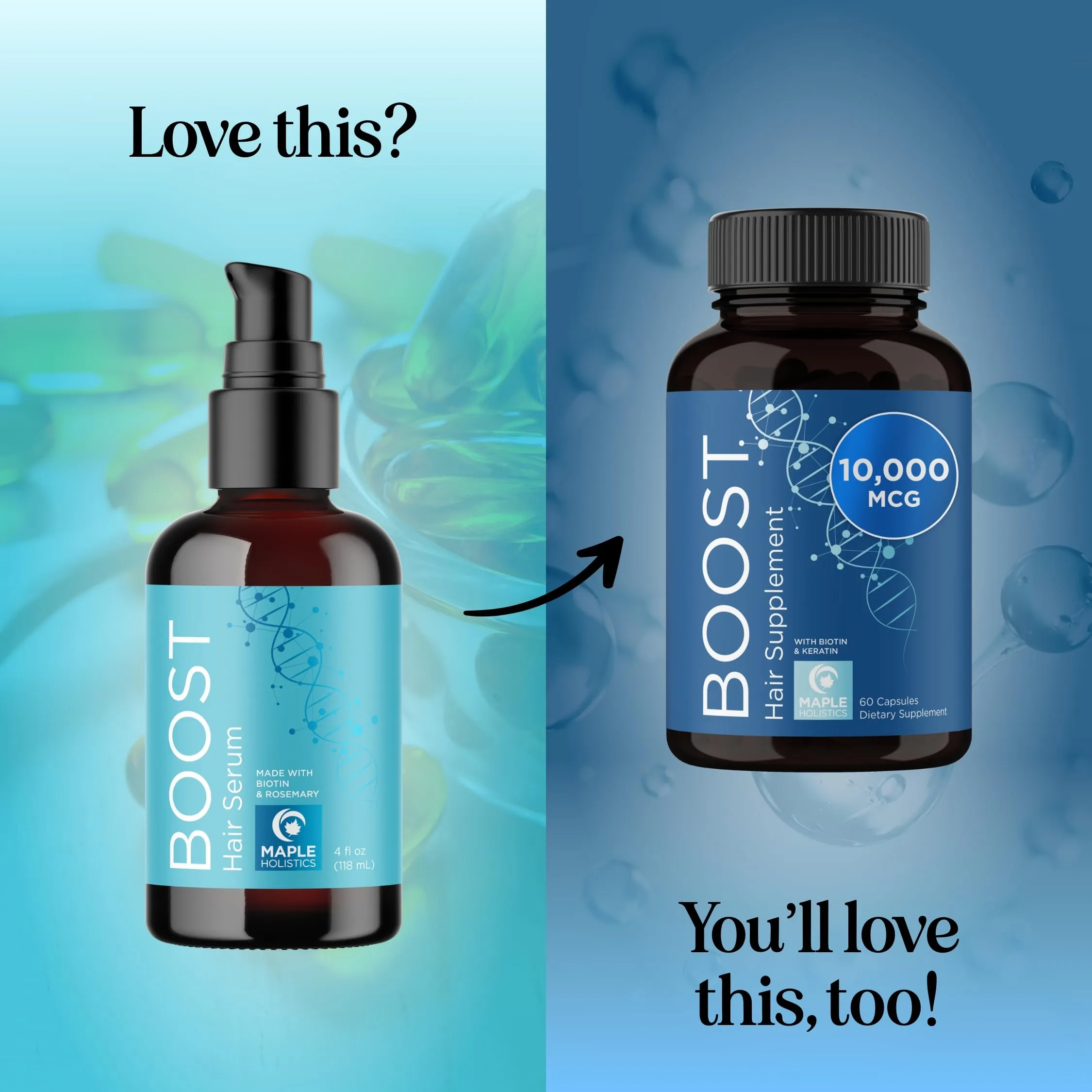 Biotin Hair Growth Serum - Rosemary Hair Thickening Serum with Peppermint Caffeine and Black Castor Oil for Hair Growth - Volumizing Hair Serum for Hair Growth for Men & Women - Vegan & Cruelty Free
