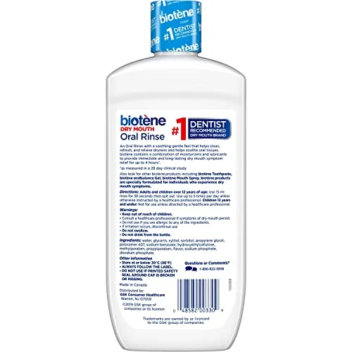 biotène Oral Rinse Mouthwash for Dry Mouth, Breath Freshener and Dry Mouth Treatment, Fresh Mint, 16 fl oz