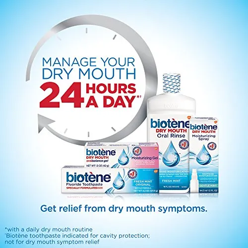 biotène Oral Rinse Mouthwash for Dry Mouth, Breath Freshener and Dry Mouth Treatment, Fresh Mint, 16 fl oz