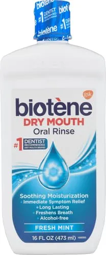 biotène Oral Rinse Mouthwash for Dry Mouth, Breath Freshener and Dry Mouth Treatment, Fresh Mint, 16 fl oz