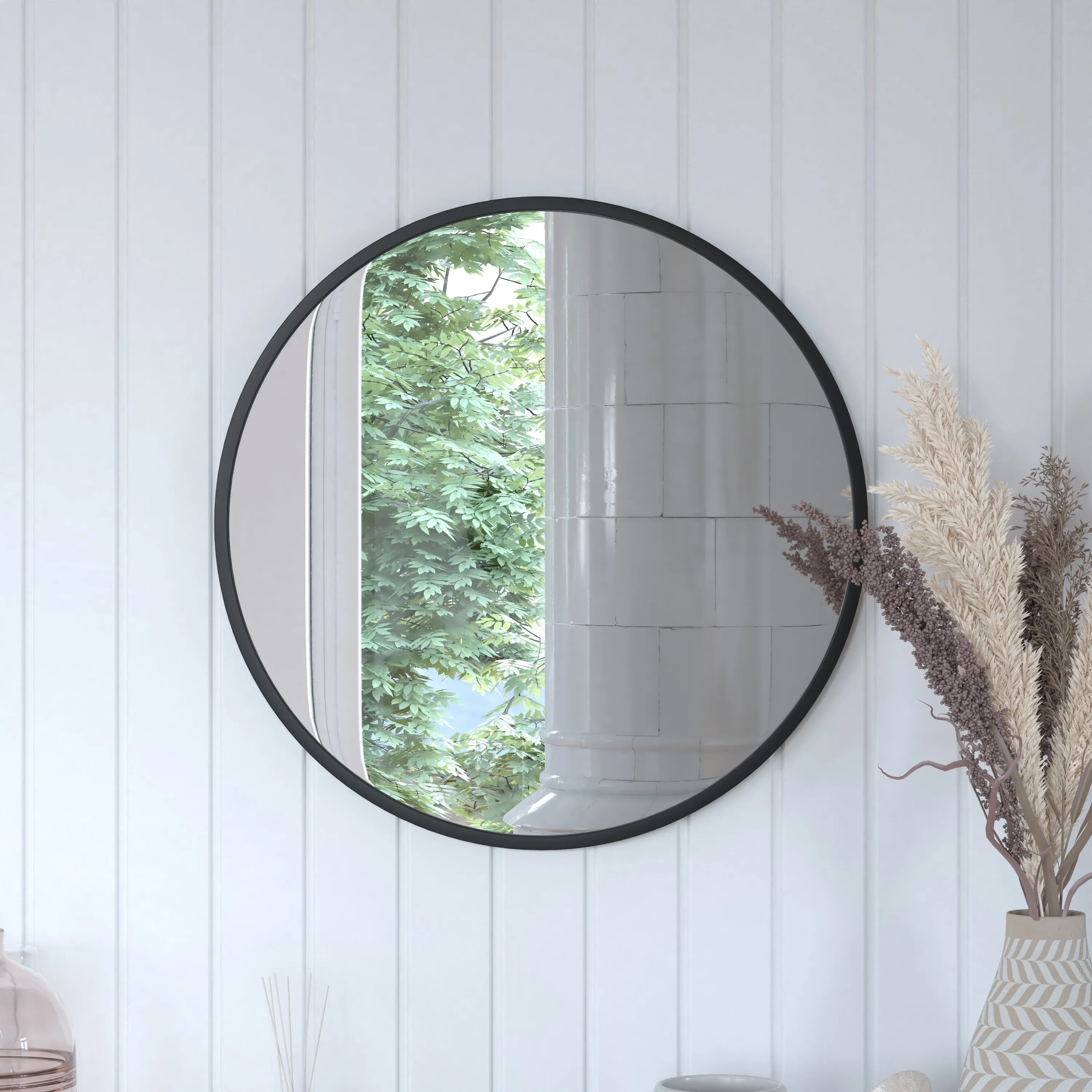 Black 24" Round Wall Mirror HFKHD-4GD-CRE8-712315-GG