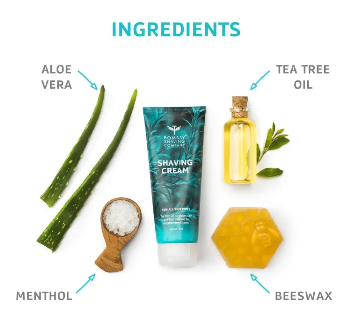 Bombay Shaving Company Shaving Cream with Tea Tree oil, Aloe Vera and Menthol Extracts- 100 g