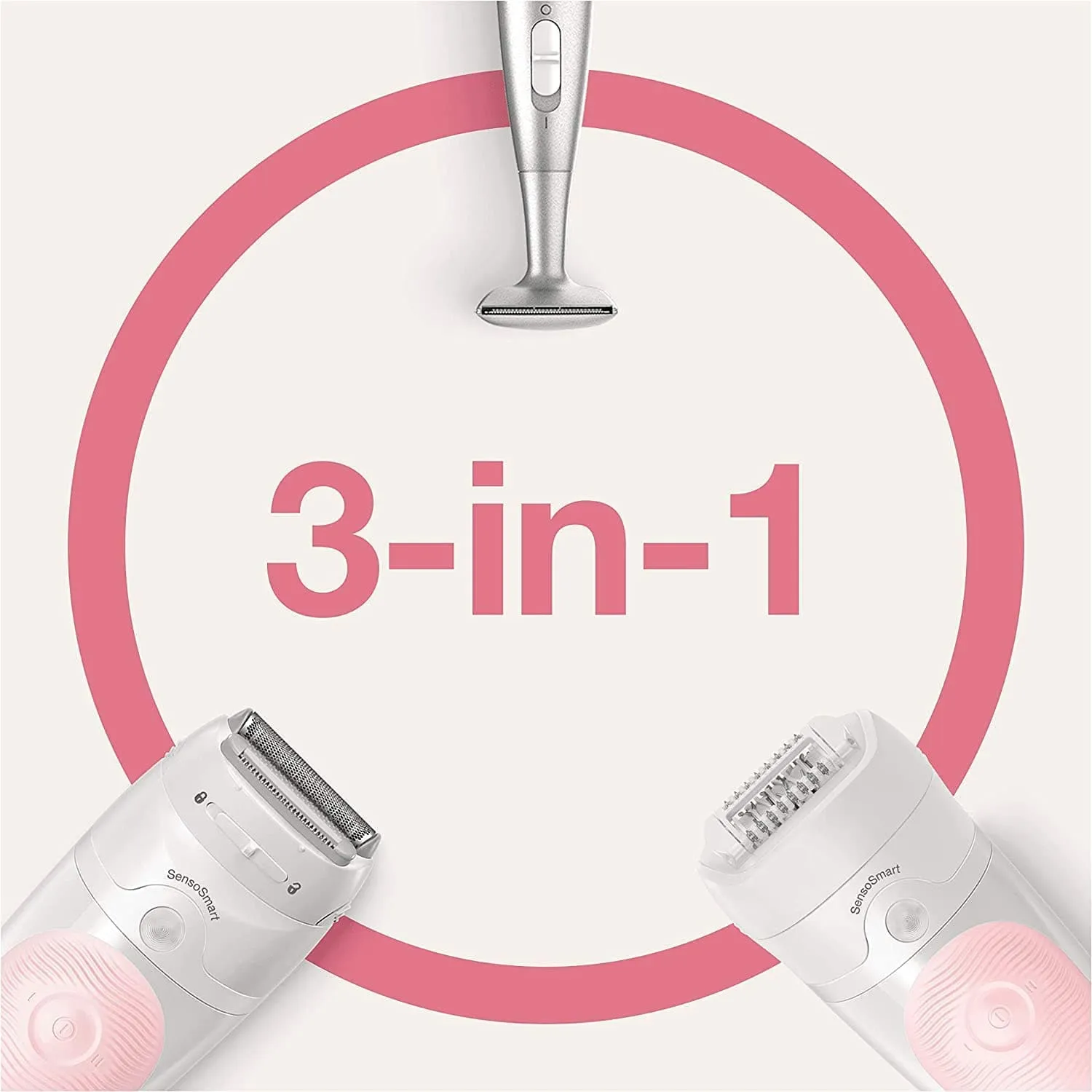 Braun Silk-épil 5 Epilator For Hair Removal, 3 In 1, Includes Shaver & Trimmer Head, Cordless, Gentle Hair Removal Setting, Wet & Dry, 100% Waterproof, 2 Pin Bathroom Plug, 5-820, White/Pink