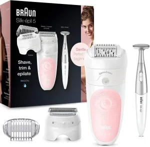 Braun Silk-épil 5 Epilator For Hair Removal, 3 In 1, Includes Shaver & Trimmer Head, Cordless, Gentle Hair Removal Setting, Wet & Dry, 100% Waterproof, 2 Pin Bathroom Plug, 5-820, White/Pink