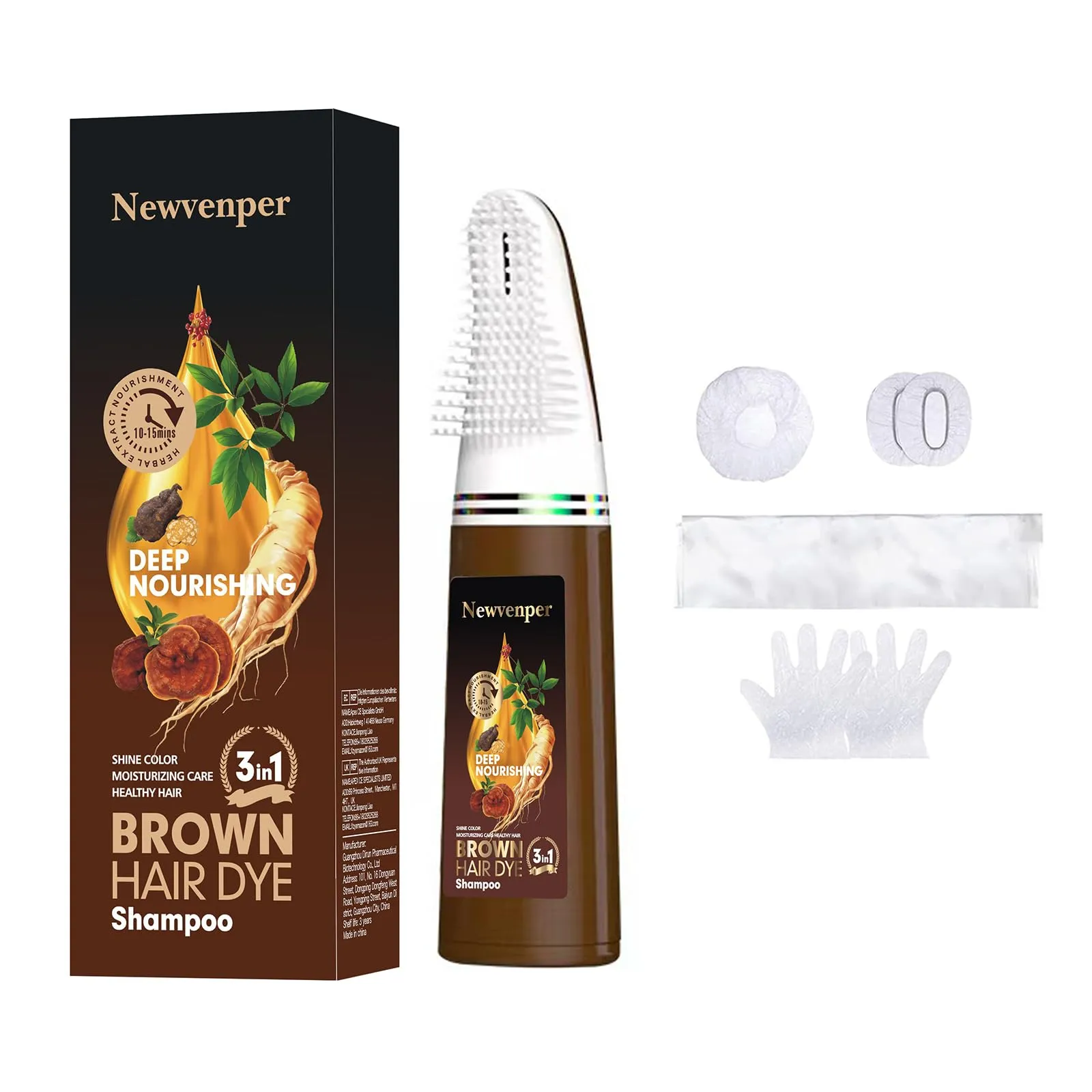 Brown Hair comb Dye Shampoo For Gray Hair and Beard Coverage,Instant Dye and Long-lasting Hair Color Shampoo in Minutes Travelling Outfit,For Women Men Easy Comb Dyeing 200ML