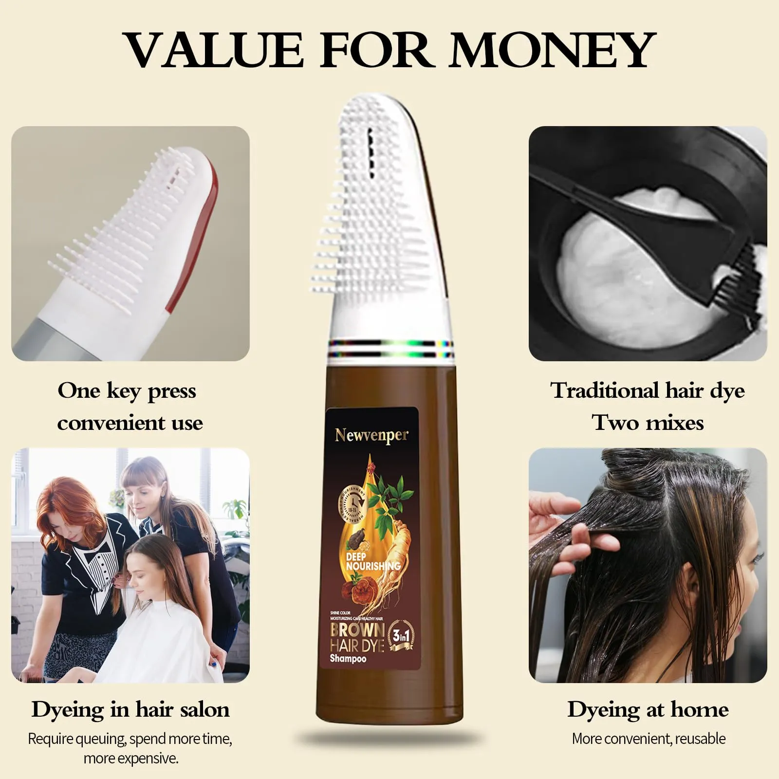 Brown Hair comb Dye Shampoo For Gray Hair and Beard Coverage,Instant Dye and Long-lasting Hair Color Shampoo in Minutes Travelling Outfit,For Women Men Easy Comb Dyeing 200ML