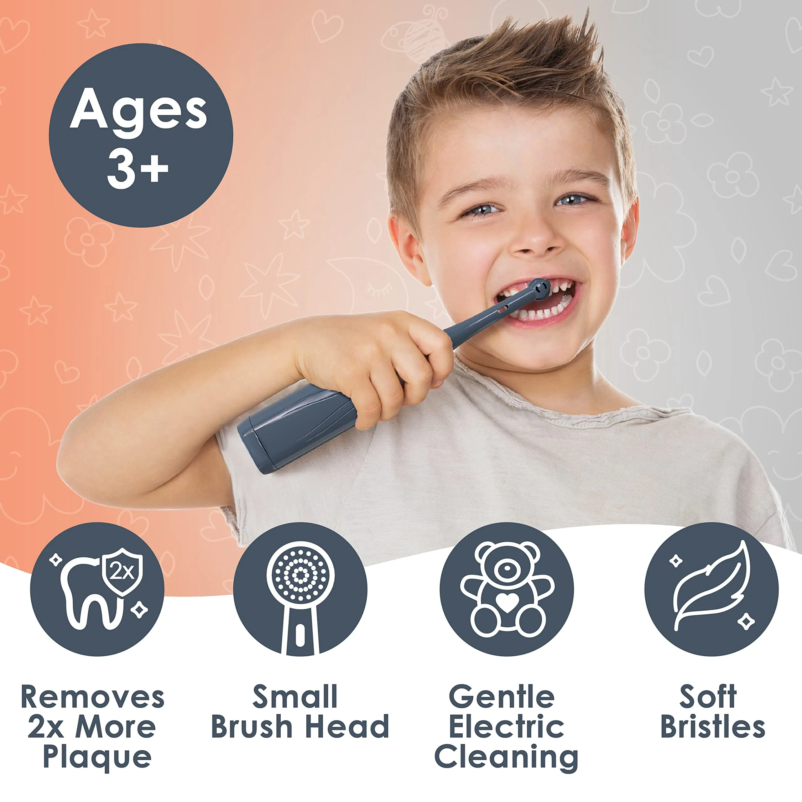 Brusheez Kids’ Electric Toothbrush Set - Safe & Effective for Ages 3  - Parent Tested & Approved with Gentle Bristles, 2 Brush Heads, Rinse Cup, 2-Minute Timer, & Storage Base (Shadow The Shark)