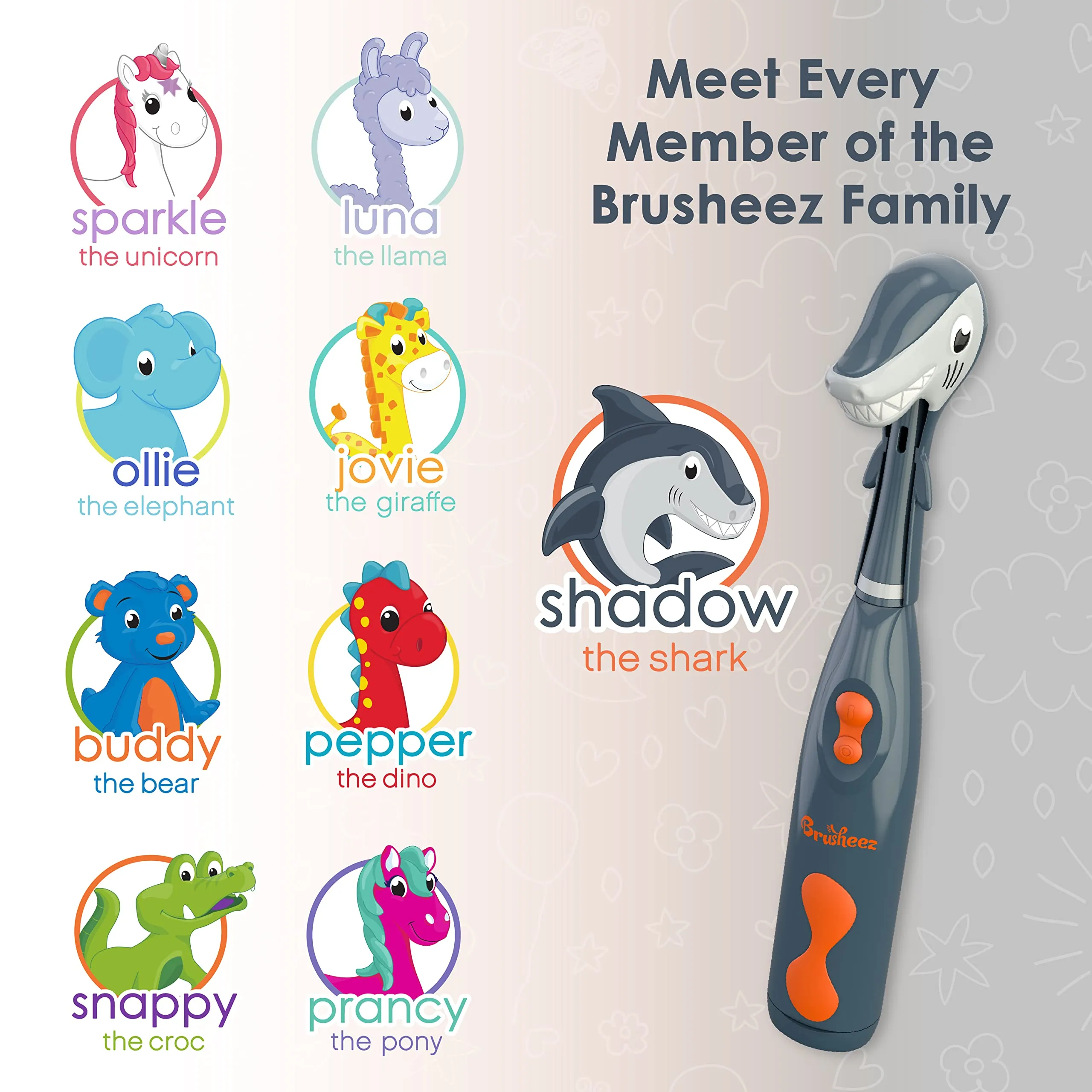 Brusheez Kids’ Electric Toothbrush Set - Safe & Effective for Ages 3  - Parent Tested & Approved with Gentle Bristles, 2 Brush Heads, Rinse Cup, 2-Minute Timer, & Storage Base (Shadow The Shark)