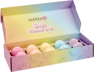 Bubble T Rainbow Tea Mini Macaron Bath Bomb Fizzer Gift Set (10 x 50g)
