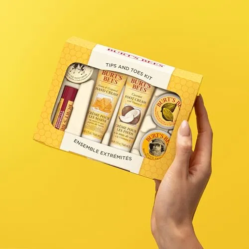 Burt's Bees Gifts Ideas - Tips and Toes Set, 6 Travel Size Products in Gift Box - 2 Hand Creams, Foot Cream, Cuticle Cream, Hand Salve and Lip Balm