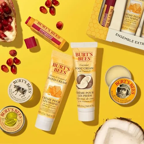 Burt's Bees Gifts Ideas - Tips and Toes Set, 6 Travel Size Products in Gift Box - 2 Hand Creams, Foot Cream, Cuticle Cream, Hand Salve and Lip Balm