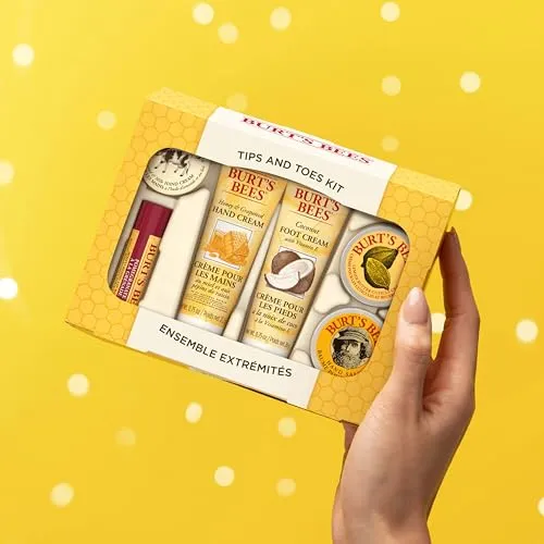 Burt's Bees Gifts Ideas - Tips and Toes Set, 6 Travel Size Products in Gift Box - 2 Hand Creams, Foot Cream, Cuticle Cream, Hand Salve and Lip Balm
