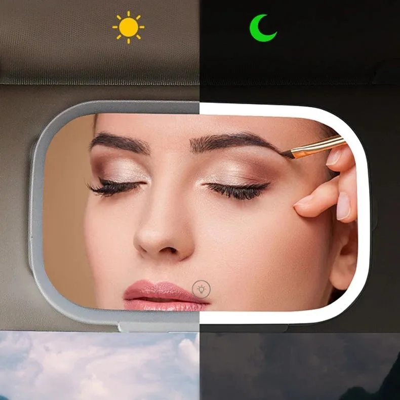 Car LED Make-Up Mirror - Car Visor Vanity Mirror with LED Lights USB Rechargeable Travel Makeup Mirror