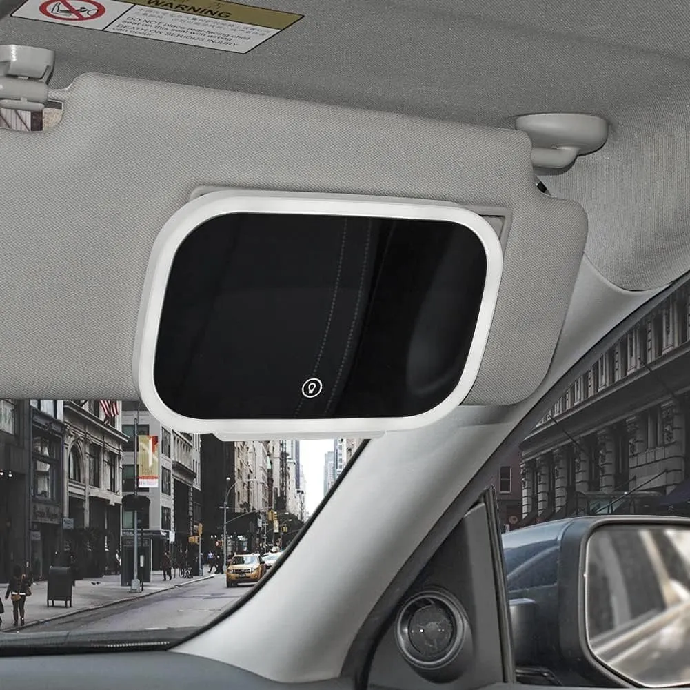 Car LED Make-Up Mirror - Car Visor Vanity Mirror with LED Lights USB Rechargeable Travel Makeup Mirror
