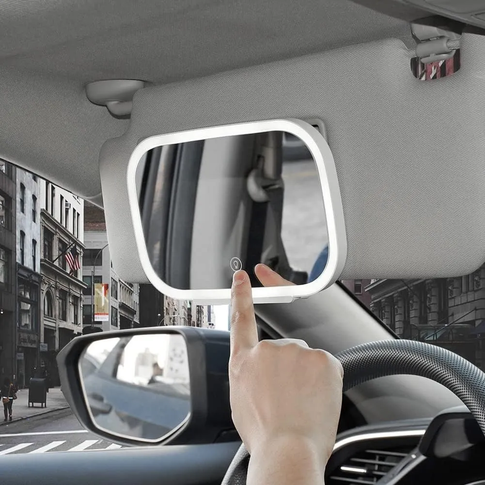 Car LED Make-Up Mirror - Car Visor Vanity Mirror with LED Lights USB Rechargeable Travel Makeup Mirror