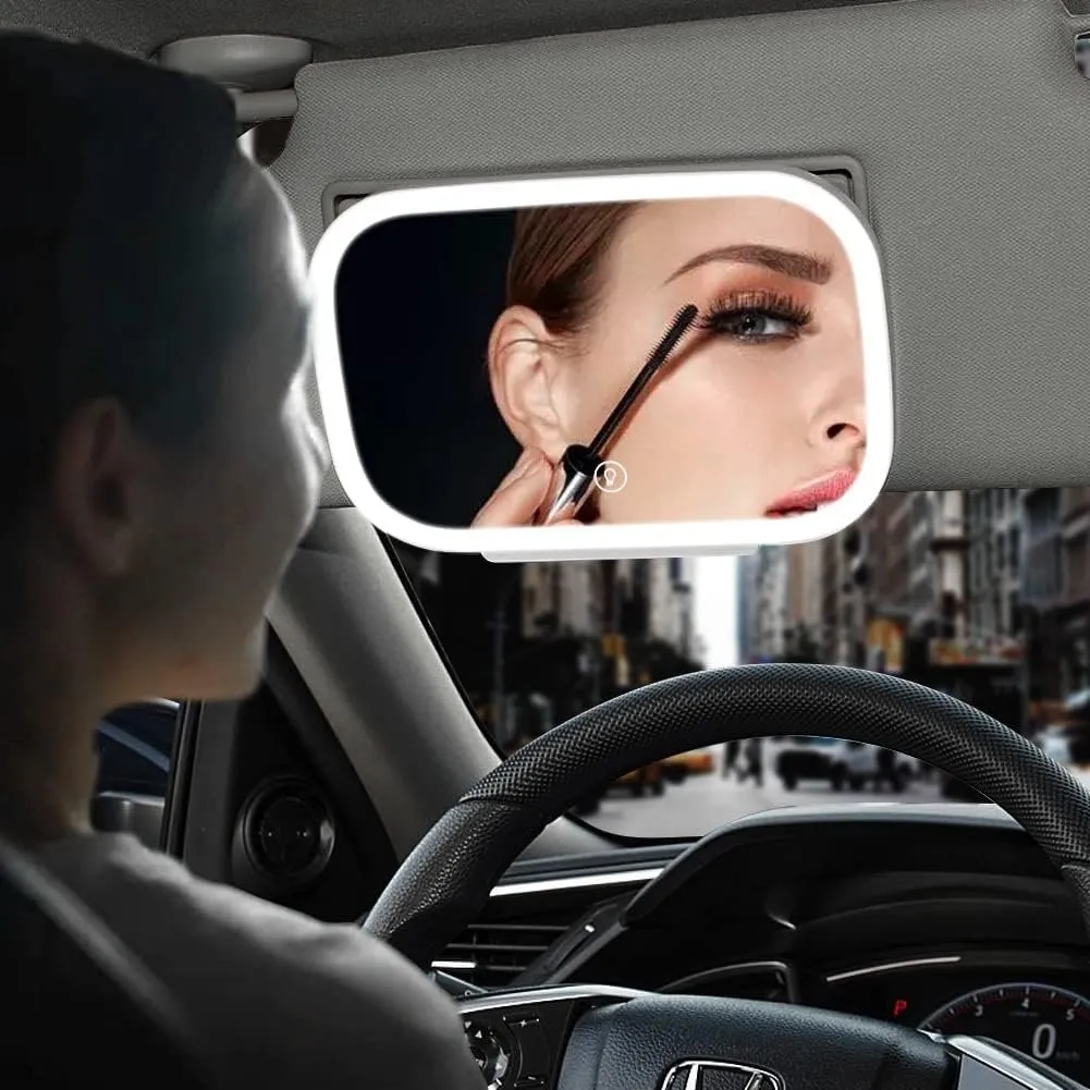 Car LED Make-Up Mirror - Car Visor Vanity Mirror with LED Lights USB Rechargeable Travel Makeup Mirror
