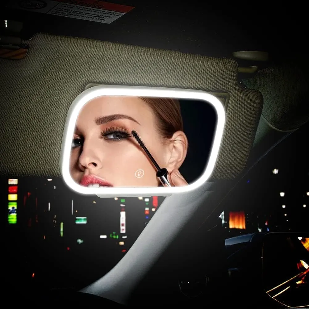 Car LED Make-Up Mirror - Car Visor Vanity Mirror with LED Lights USB Rechargeable Travel Makeup Mirror