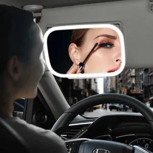 Car LED Make-Up Mirror - Car Visor Vanity Mirror with LED Lights USB Rechargeable Travel Makeup Mirror
